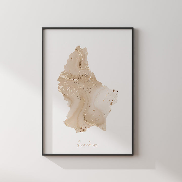 Luxembourg Map Beige & Gold Wall Art Print