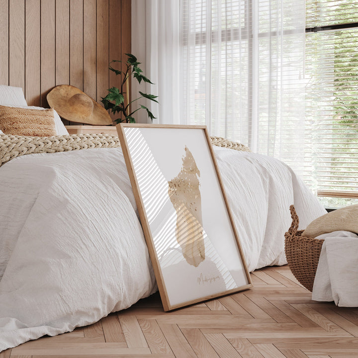 Madagascar Map Beige & Gold Wall Art Print