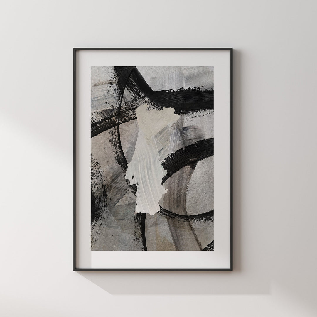 Portugal Map | Black & Grey Abstract Painting Map of Portugal Wall Art Print | Portugal Traval Poster