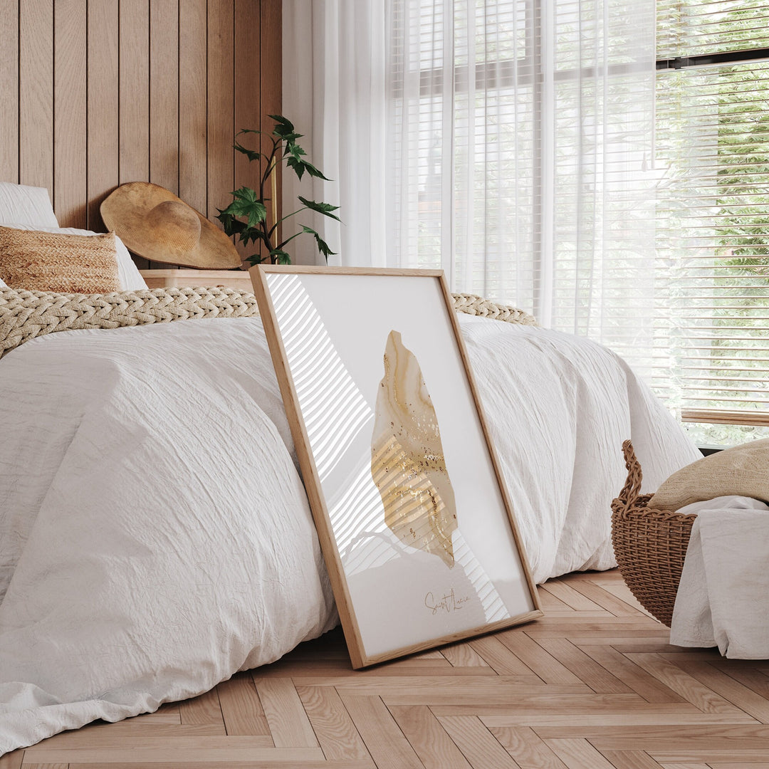 Saint Lucia Map Beige and Gold Wall Art Print