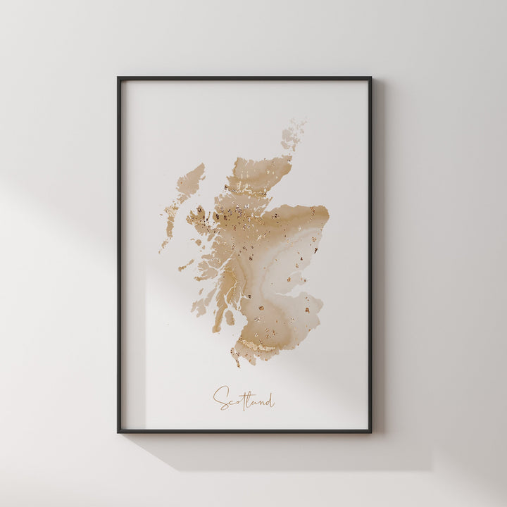 Scotland Map Beige and Gold Wall Art Print
