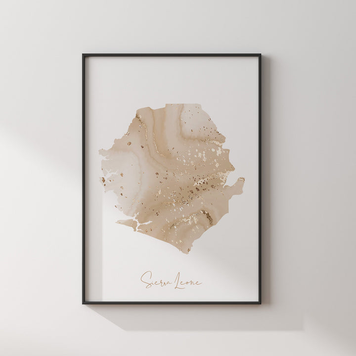 Sierra Leone Map Beige and Gold Wall Art Print