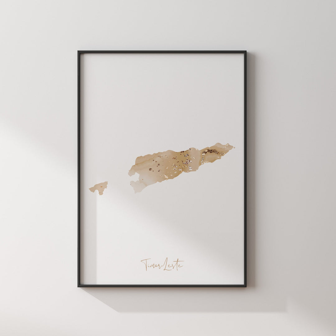 Timor-Leste Map Beige and Gold Wall Art Print