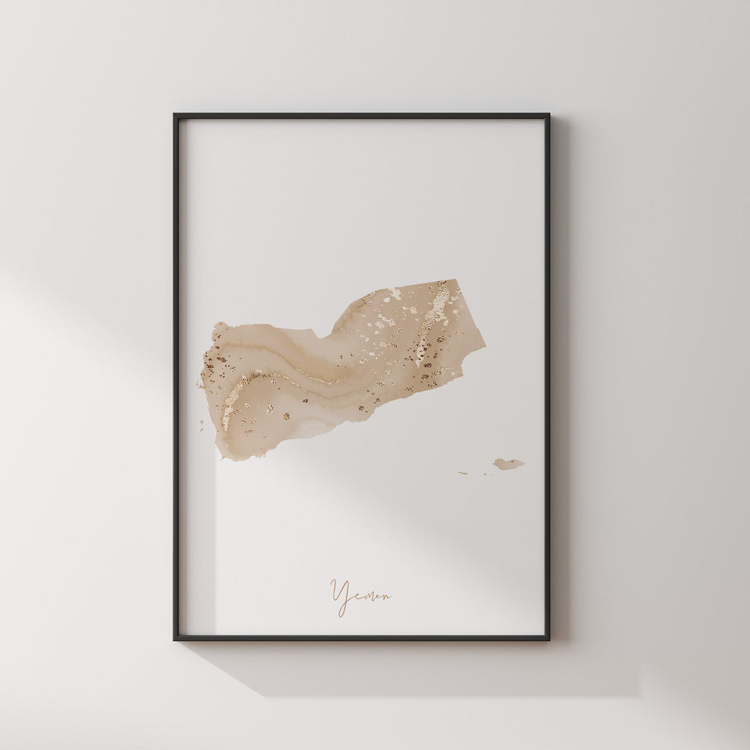 Yemen Map Beige and Gold Wall Art Print