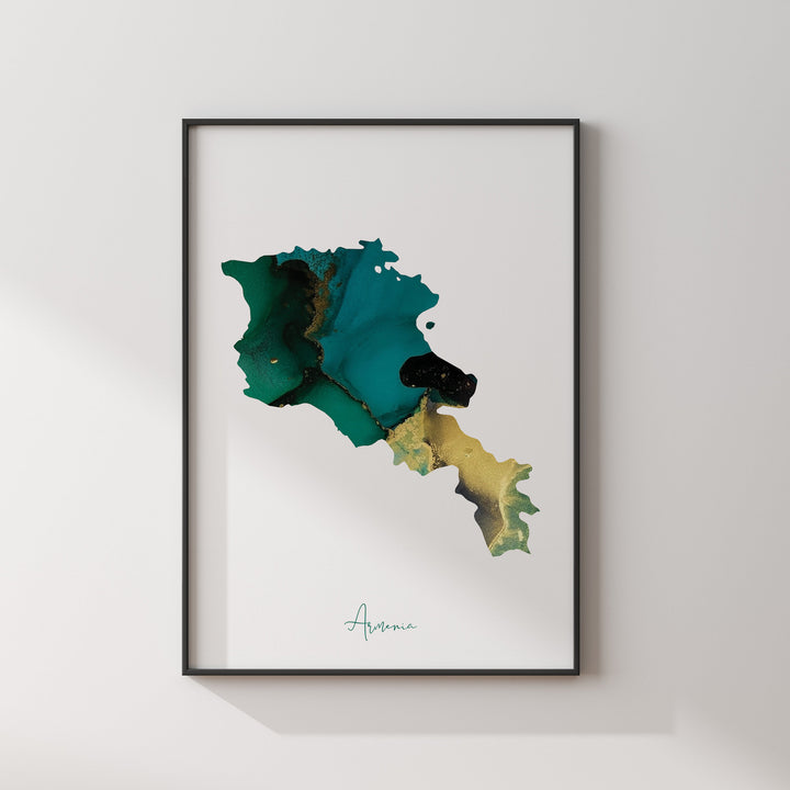 Armenia Map Emerald Green and Gold Wall Art Print