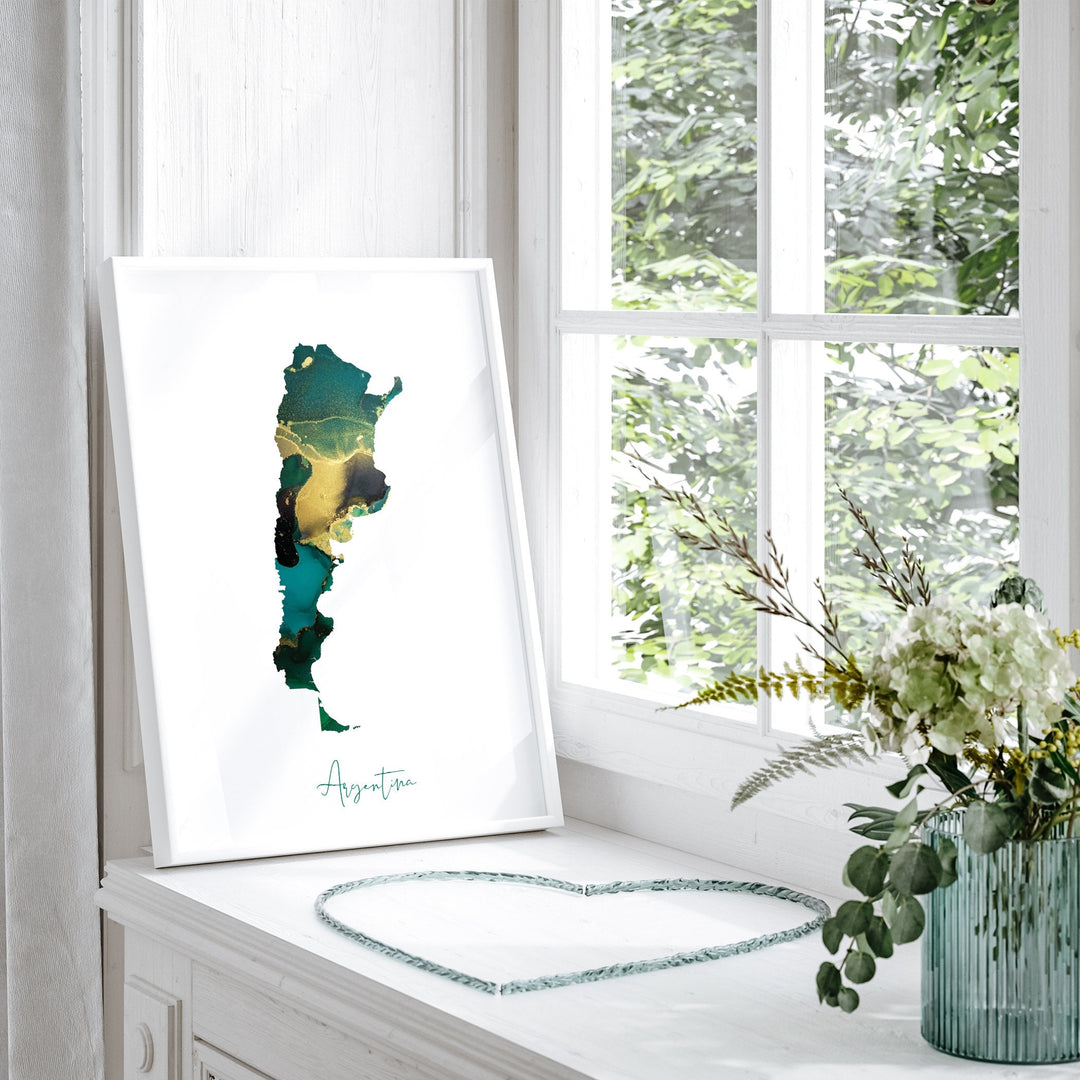 Armenia Map Emerald Green and Gold Wall Art Print