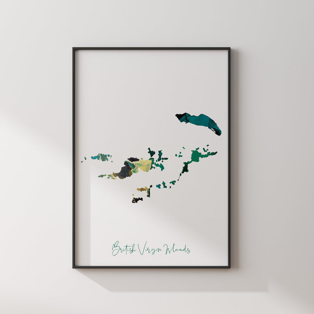 British Virgin Islands Map Emerald Green and Gold Wall Art Print