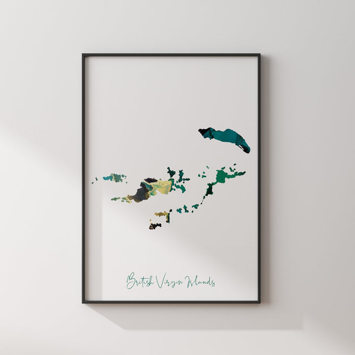 British Virgin Islands Map Emerald Green and Gold Wall Art Print