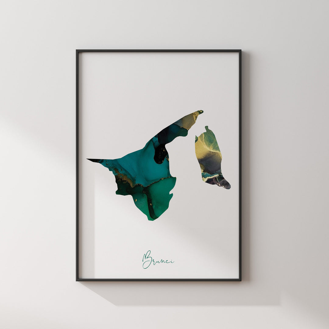 Brunei Map Emerald Green and Gold Wall Art Print