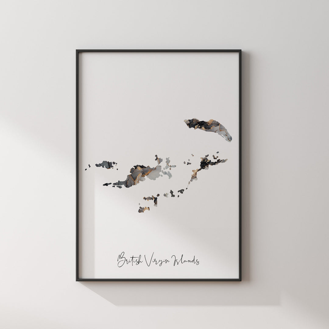 British Virgin Islands Map Black & Gold Wall Art Print