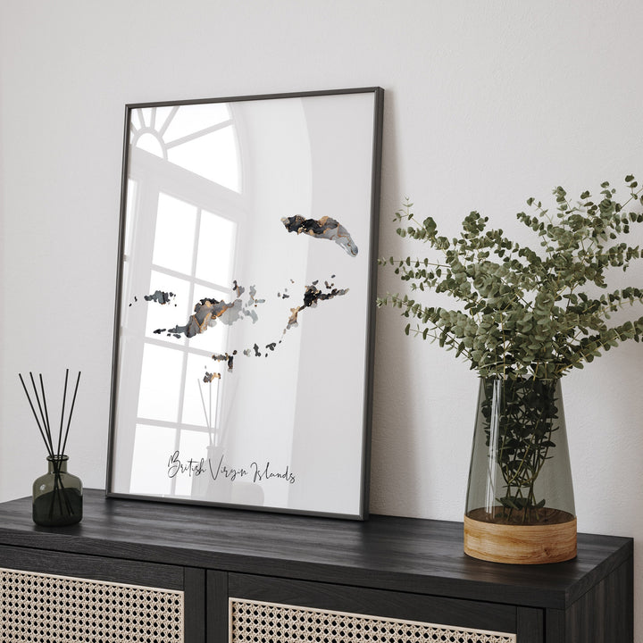 British Virgin Islands Map Black & Gold Wall Art Print