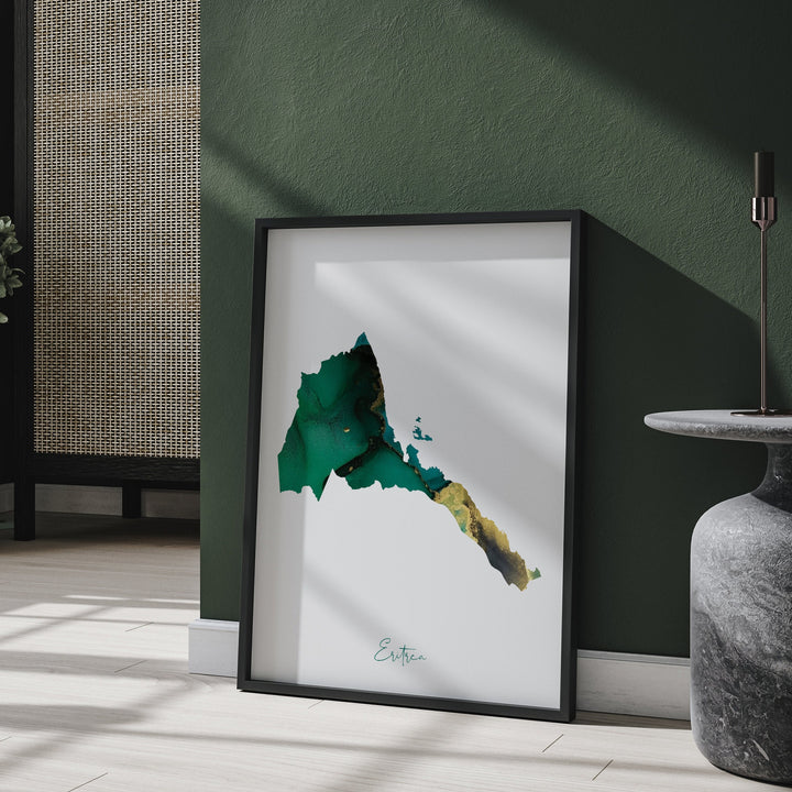Eritrea Map Emerald Green and Gold Wall Art Print