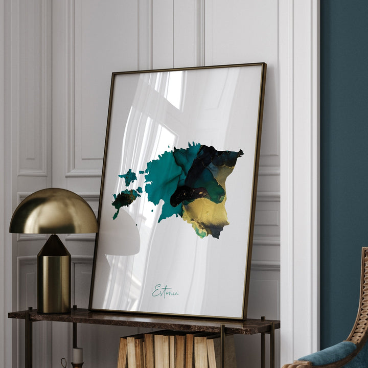 Estonia Map Emerald Green and Gold Wall Art Print