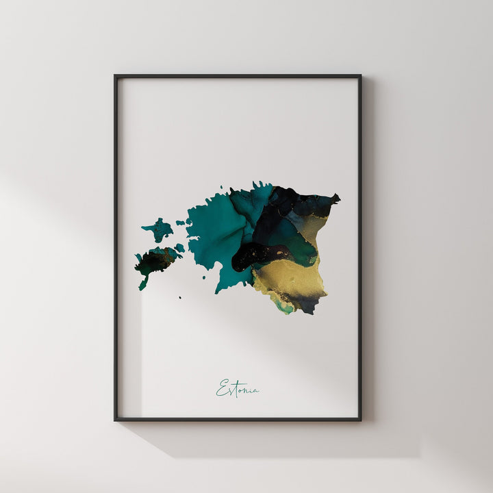 Estonia Map Emerald Green and Gold Wall Art Print