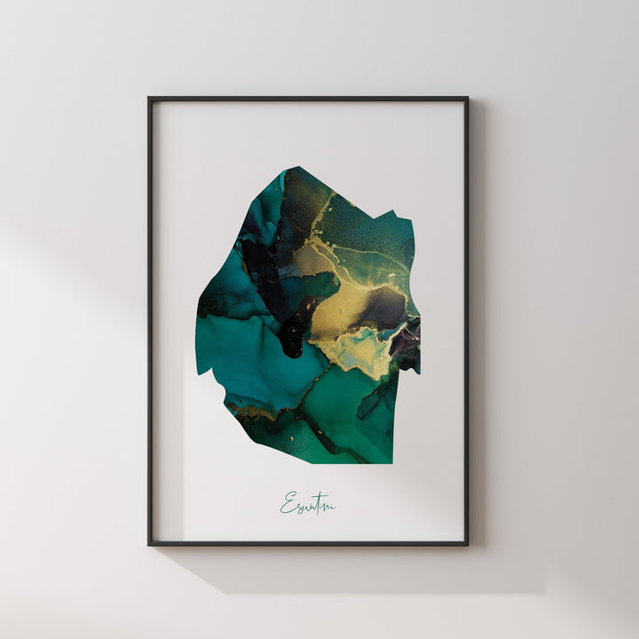 Eswatini Map Emerald Green and Gold Wall Art Print