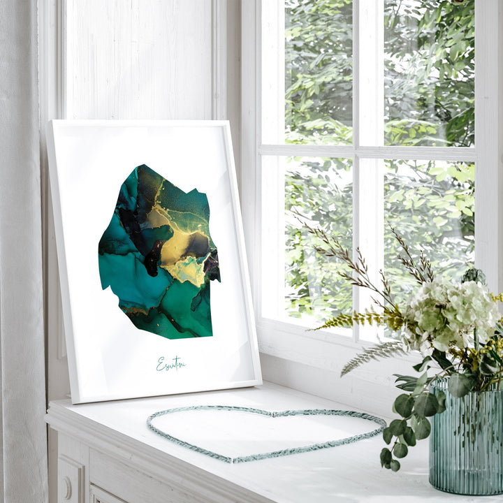 Eswatini Map Emerald Green and Gold Wall Art Print
