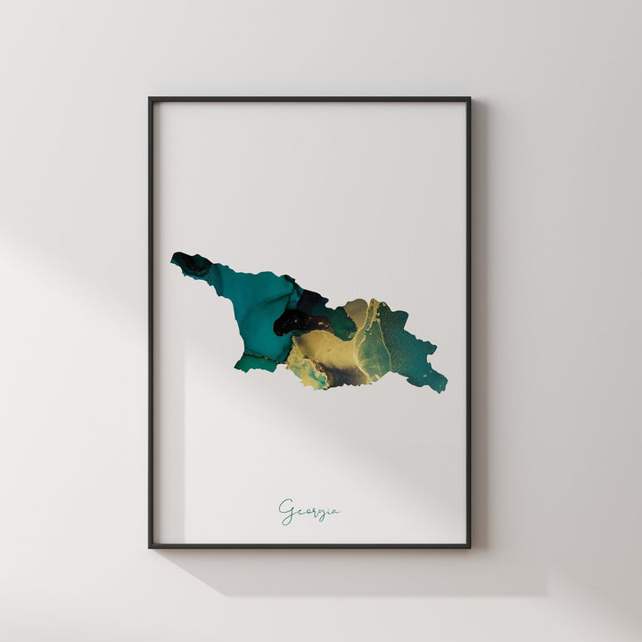 Georgia Map Emerald Green and Gold Wall Art Print