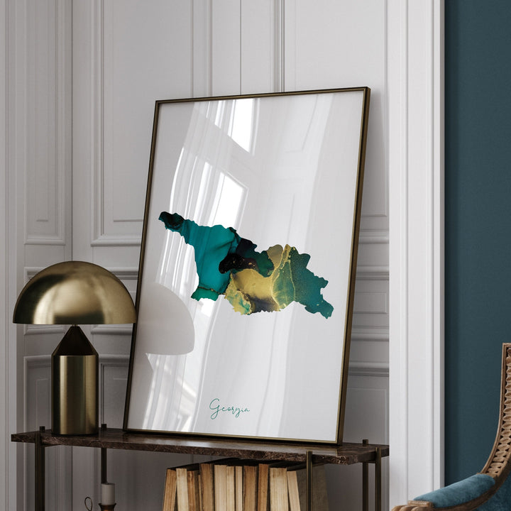 Georgia Map Emerald Green and Gold Wall Art Print