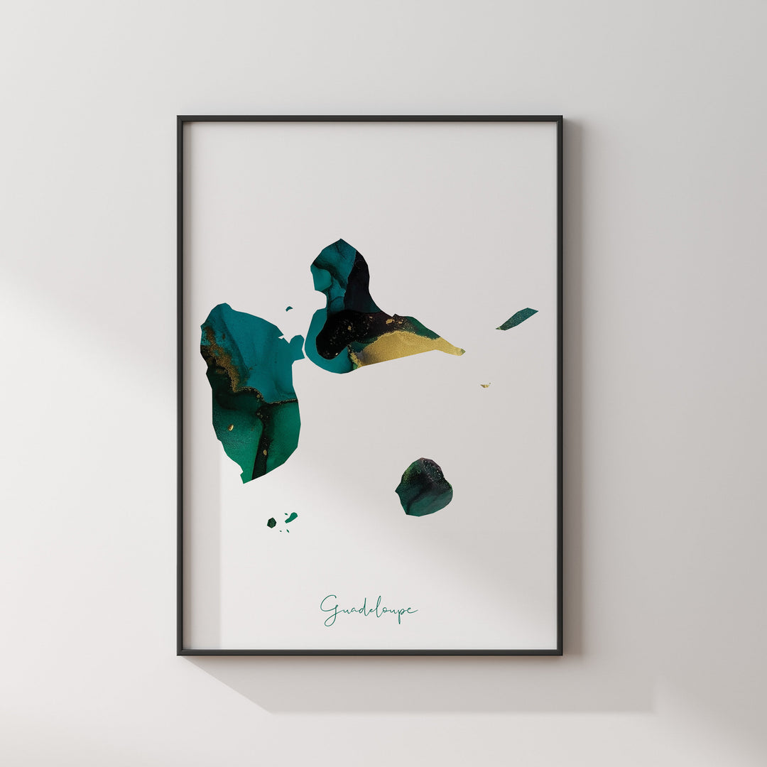 Guadeloupe Map Emerald Green and Gold Wall Art Print