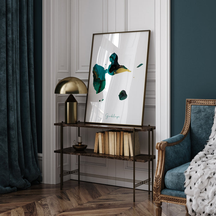 Guadeloupe Map Emerald Green and Gold Wall Art Print