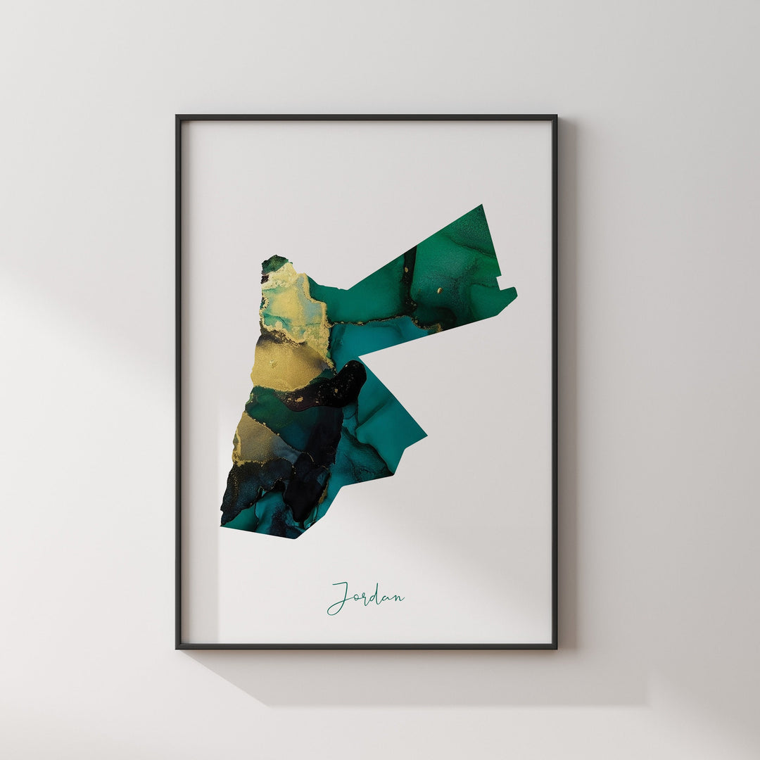 Jordan Map Emerald Green and Gold Wall Art Print