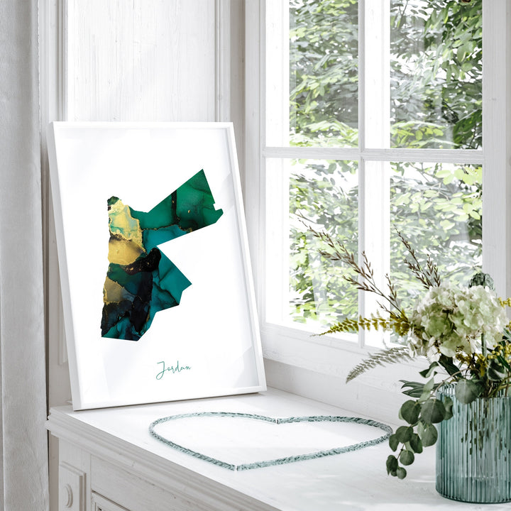 Jordan Map Emerald Green and Gold Wall Art Print