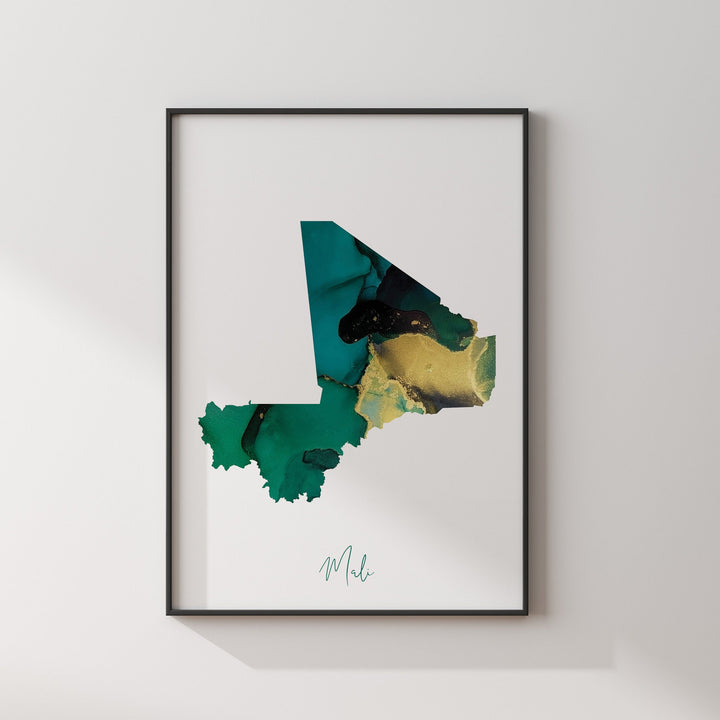 Mali Map Emerald Green and Gold Wall Art Print
