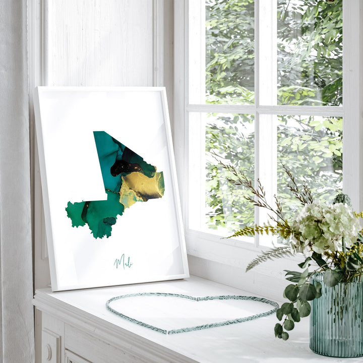 Mali Map Emerald Green and Gold Wall Art Print