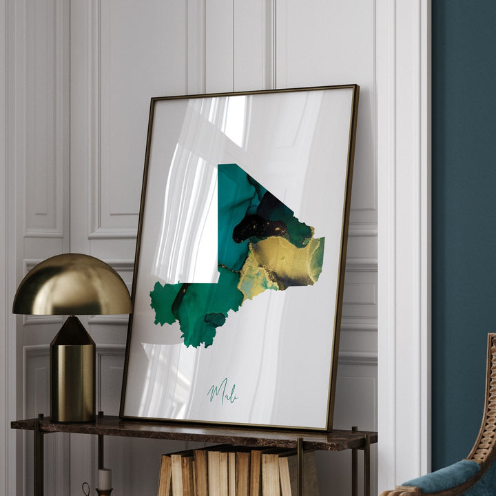 Mali Map Emerald Green and Gold Wall Art Print