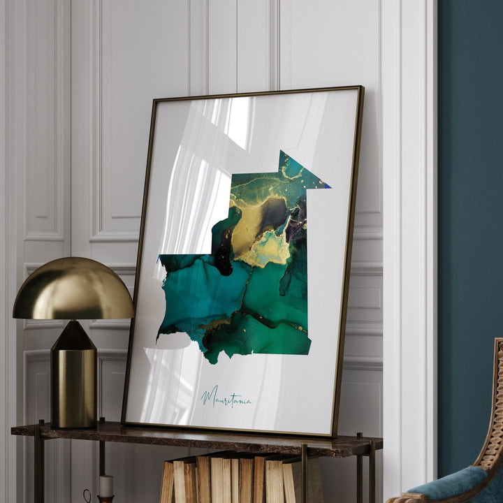 Mauritania Map Emerald Green and Gold Wall Art Print