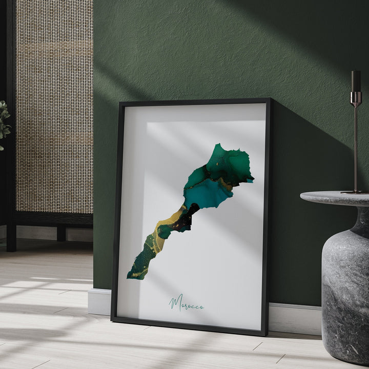 Morocco Map Emerald Green and Gold Wall Art Print