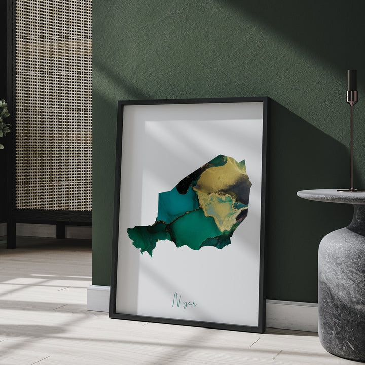 Niger Map Emerald Green and Gold Wall Art Print