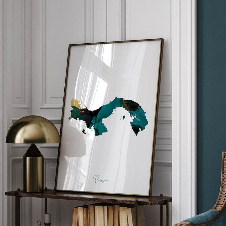 Panama Map Emerald Green and Gold Wall Art Print