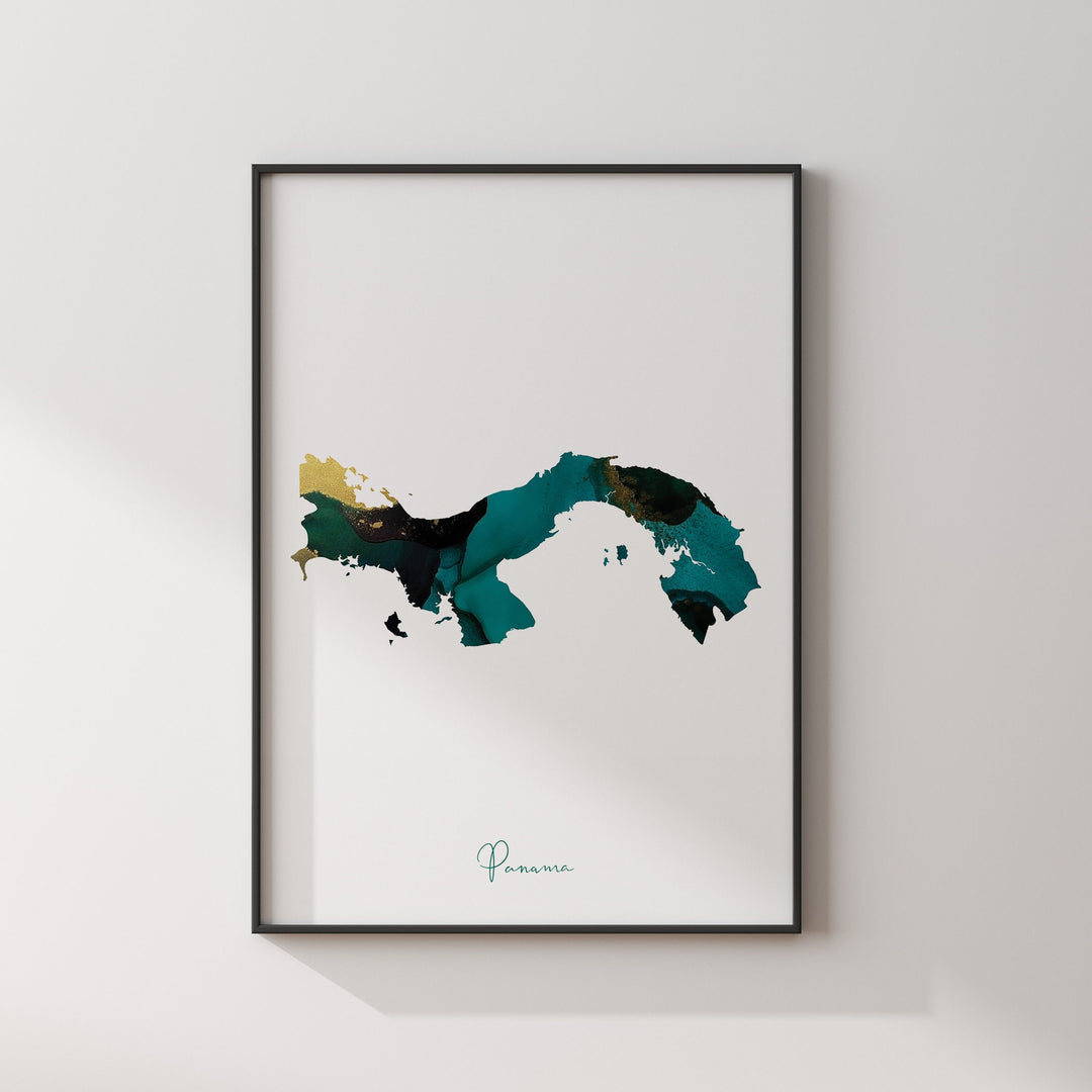 Panama Map Emerald Green and Gold Wall Art Print