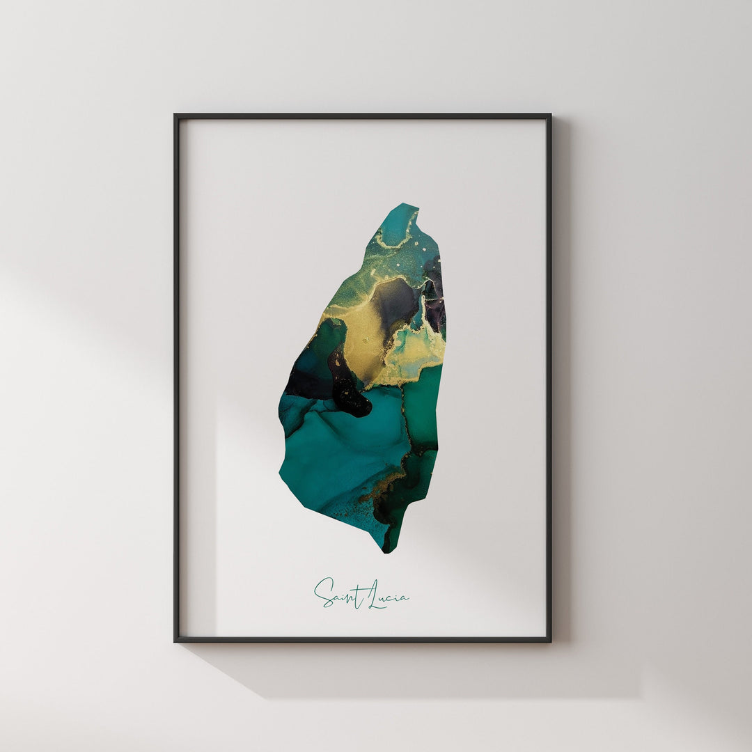 Saint Lucia Map Emerald Green and Gold Wall Art Print