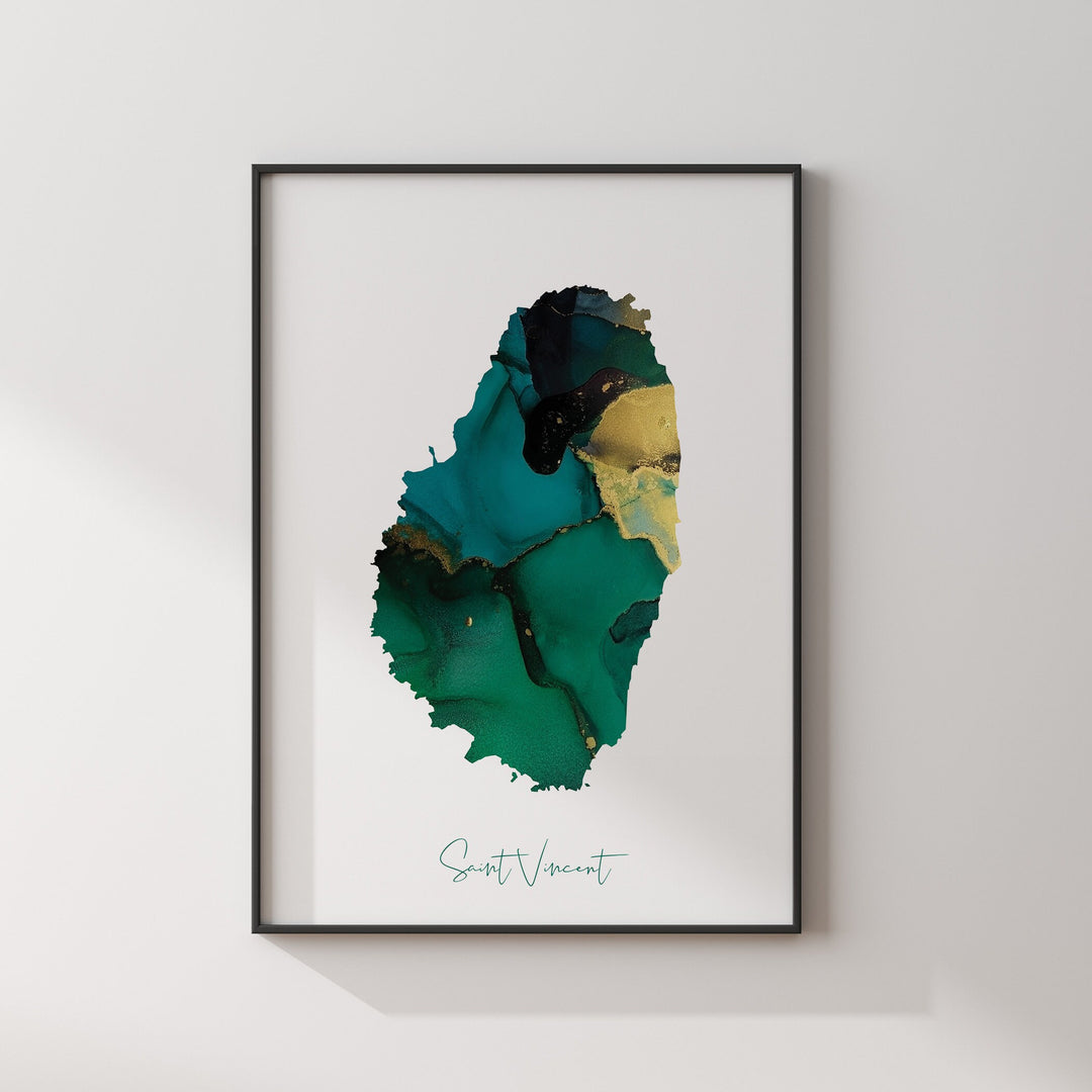 Saint Vincent Map Emerald Green and Gold Wall Art Print