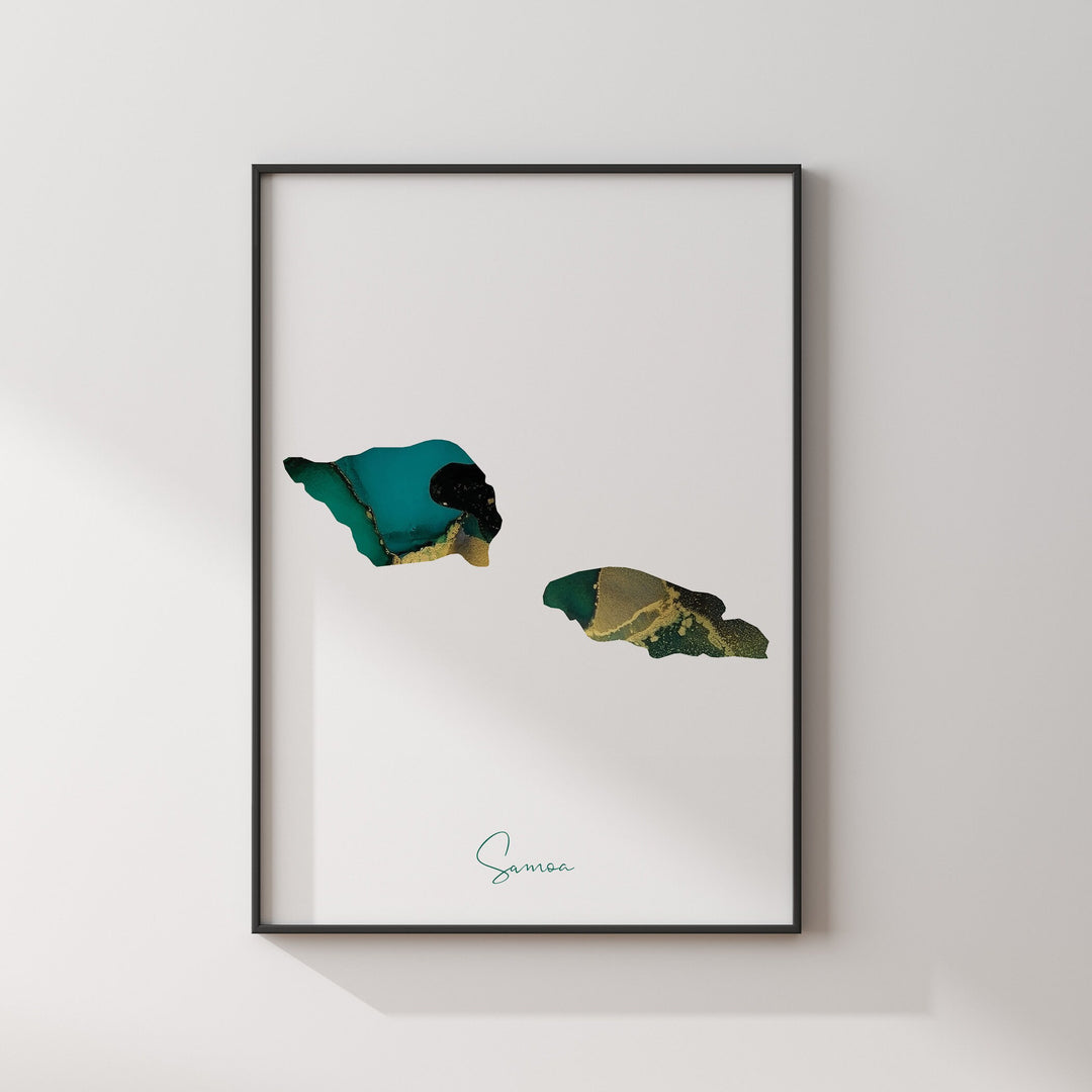 Samoa Map Emerald Green and Gold Wall Art Print