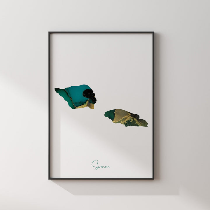 Samoa Map Emerald Green and Gold Wall Art Print