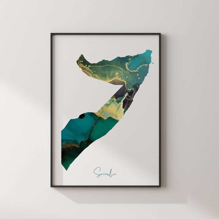 Somalia Map Emerald Green and Gold Wall Art Print