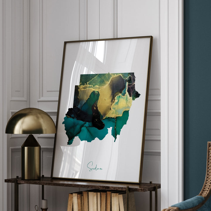 Sudan Map Emerald Green and Gold Wall Art Print
