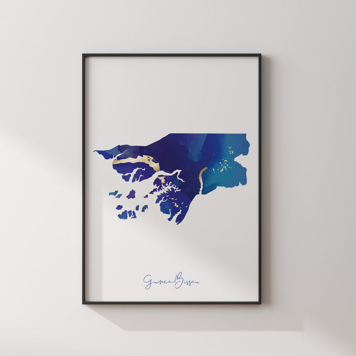 Guinea-Bissau Map Blue and Gold Wall Art Print