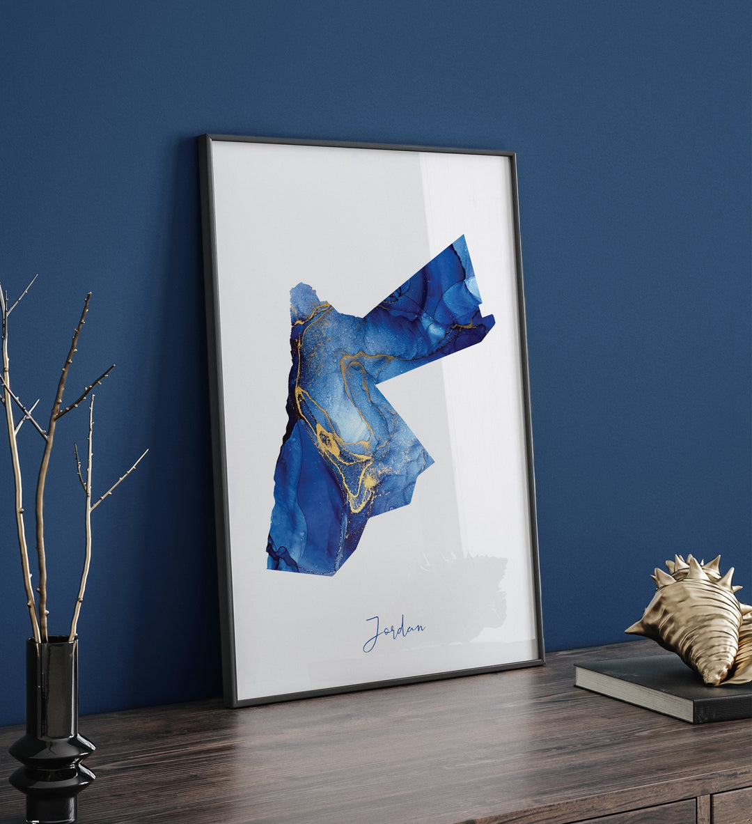 Jordan Map Blue and Gold Wall Art Print