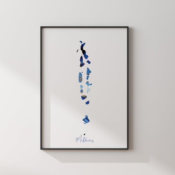 Maldives Map Blue and Gold Wall Art Print