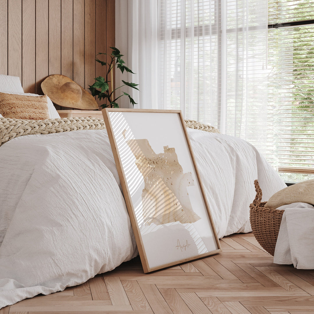Angola Map Beige & Gold Wall Art Print