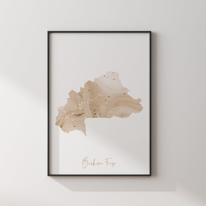 Burkina Faso Map Beige & Gold Wall Art Print