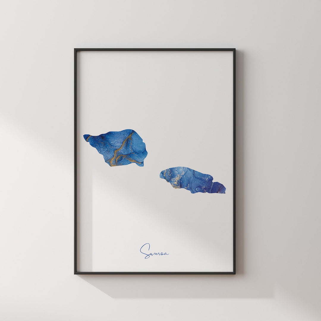 Samoa Map Blue and Gold Wall Art Print