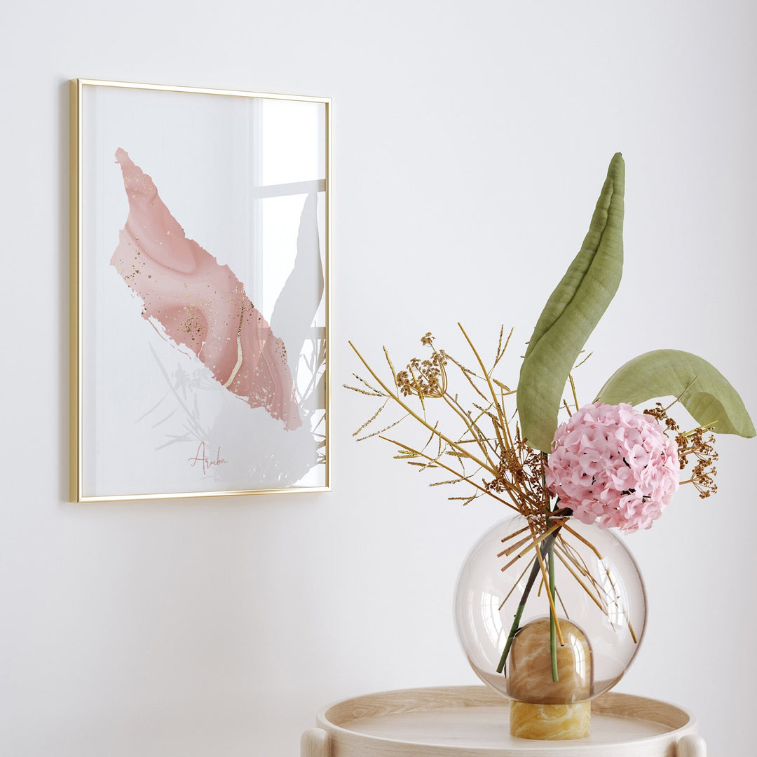 Aruba Map Pink and Gold Wall Art Print