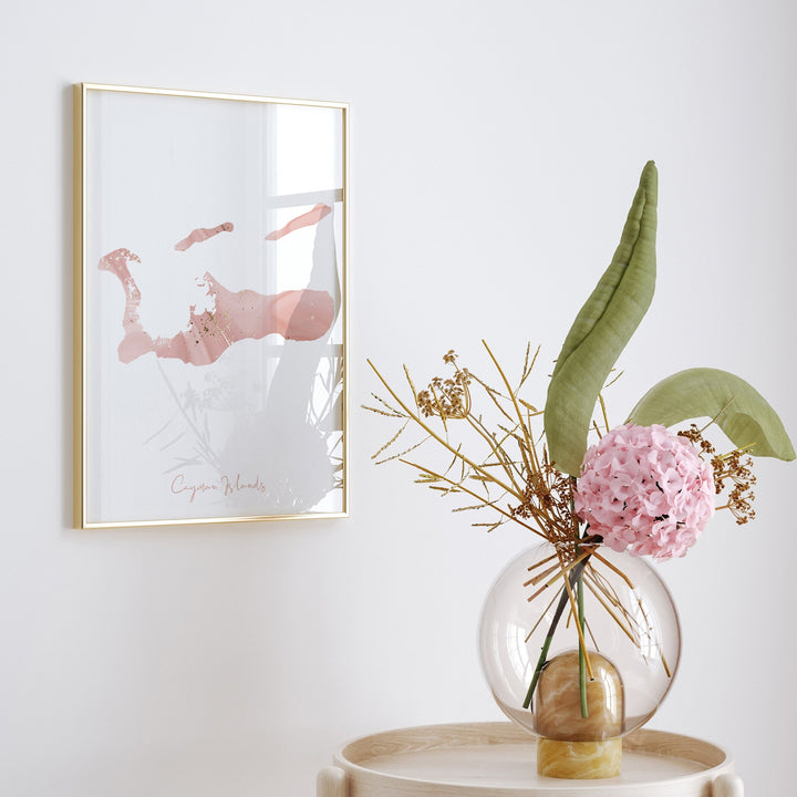 Cayman Islands Map Pink and Gold Wall Art Print