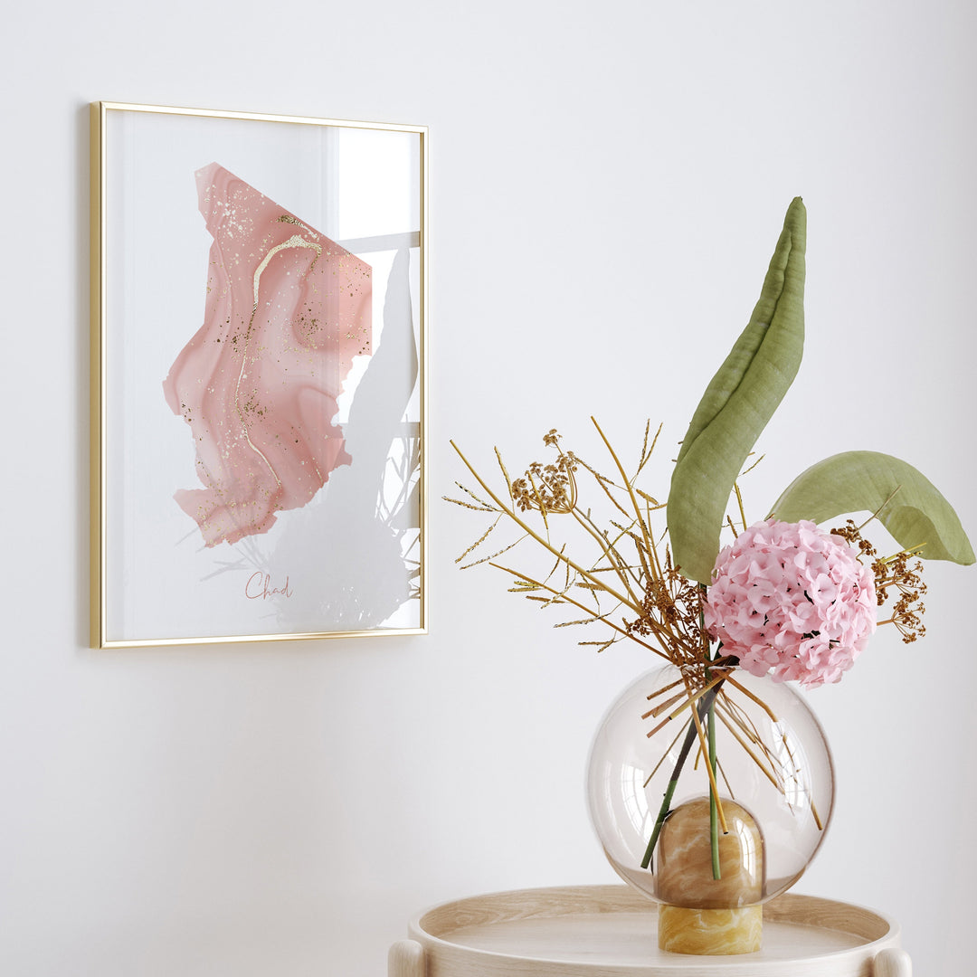 Chad Map Pink and Gold Wall Art Print