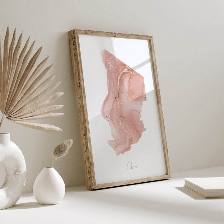 Chad Map Pink and Gold Wall Art Print